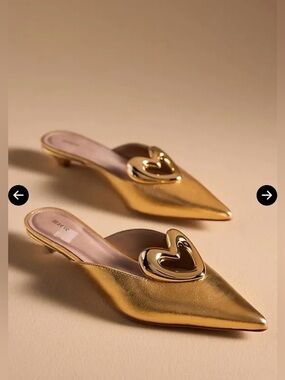 Maeve Gold Pointed-Toe Heart Embellished Mule
